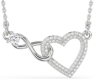 Large Diamond White Gold Heart Infinity Interlock Necklace
