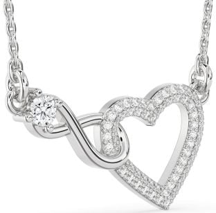 Large Diamond White Gold Heart Infinity Interlock Necklace