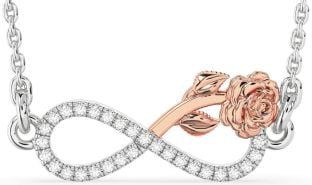 Diamond Silver & 10K Rose Gold Infinity Flower Necklace