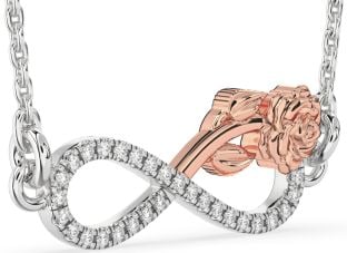 Diamond Silver & 10K Rose Gold Infinity Flower Necklace