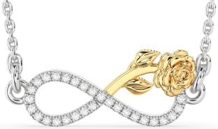 Diamond Gold Silver Infinity Flower Necklace