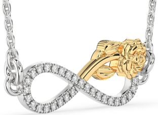 Diamond Silver & 10K gold Infinity Flower Necklace