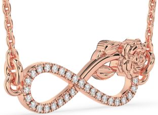 Diamond Rose Gold Infinity Flower Necklace