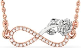 Diamond White Rose Gold Infinity Flower Necklace