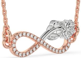 Diamond White Rose Gold Infinity Flower Necklace