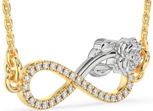 Diamond White Yellow Gold Infinity Flower Necklace