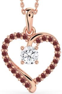 Diamond & Garnet Rose Gold Heart Necklace