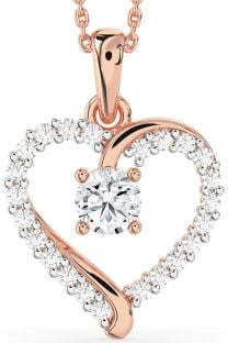 Diamond Rose Gold Silver Heart Necklace