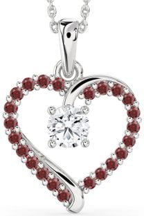 Diamond & Garnet Platinum Heart Necklace