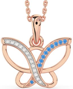 Diamond & Swiss Blue Topaz Rose Gold Butterfly Necklace