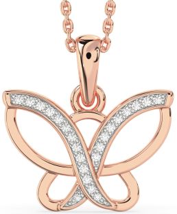Diamond Rose Gold Silver Butterfly Necklace