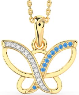 Diamond & Swiss Blue Topaz Gold Butterfly Necklace