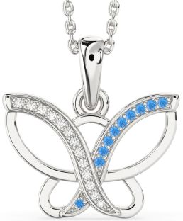 Diamond & Swiss Blue Topaz Platinum Butterfly Necklace