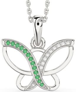 Diamond & Emerald Platinum Butterfly Necklace