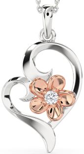 Diamond White Rose Gold Heart Flower Necklace