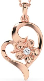 Diamond Rose Gold Silver Heart Flower Necklace