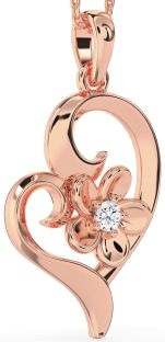 Diamond Rose Gold Heart Flower Necklace