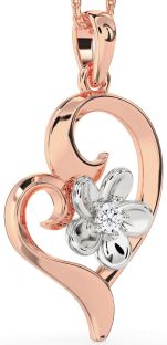 Diamond White Rose Gold Heart Flower Necklace