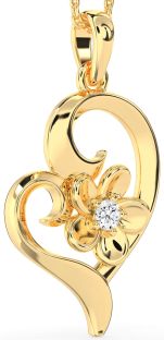 Diamond Gold Heart Flower Necklace