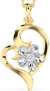 Diamond Gold Silver Heart Flower Necklace