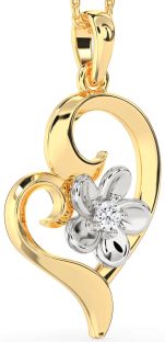 Diamond White Yellow Gold Heart Flower Necklace