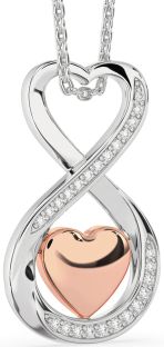 Diamond Silver & 10K Rose Gold Infinity Heart Necklace
