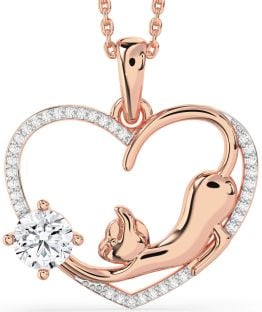 Large Diamond Rose Gold Heart Cat Necklace