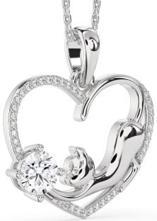 Large Diamond White Gold Heart Cat Necklace