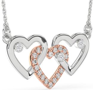 Large Diamond Silver & 10K Rose Gold Heart Necklace