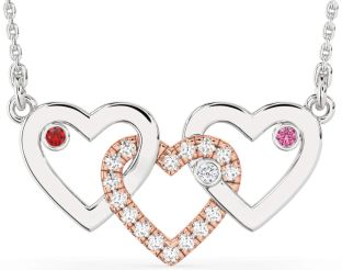 Large Diamond Platinum & Rose Gold Heart Mother's Necklace