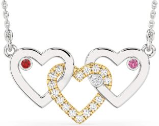 Large Diamond Platinum & Yellow Gold Heart Mother's Necklace