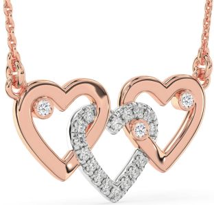 Large Diamond White Rose Gold Heart Necklace
