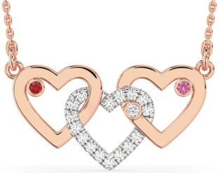 Large Diamond Platinum & Rose Gold Heart Mother's Necklace
