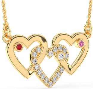 Large Diamond Gold Heart Mother's Necklace