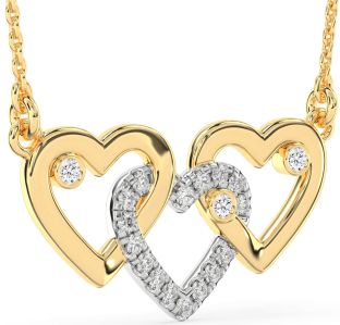Large Diamond White Yellow Gold Heart Necklace