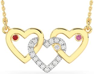 Large Diamond Platinum & Yellow Gold Heart Mother's Necklace