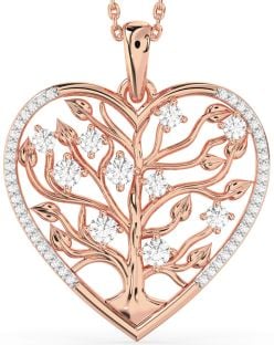 Large Diamond Rose Gold Heart Tree Of Life Necklace