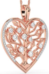 Large Diamond Rose Gold Heart Tree Of Life Necklace