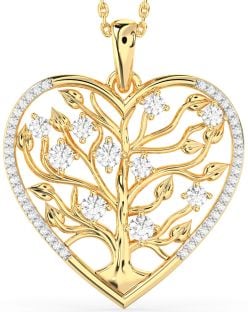 Large Diamond Gold Heart Tree Of Life Necklace
