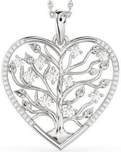 Large Diamond White Gold Heart Tree Of Life Necklace
