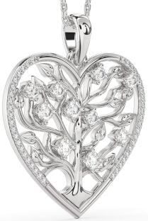 Large Diamond White Gold Heart Tree Of Life Necklace