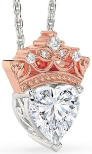 Diamond Platinum & Rose Gold Heart Crown Necklace