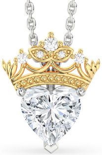 Diamond Silver & 10K gold Heart Crown Necklace
