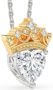 Diamond Silver & 10K gold Heart Crown Necklace