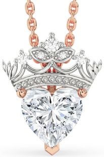 Diamond White Rose Gold Heart Crown Necklace