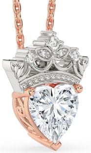 Diamond White Rose Gold Heart Crown Necklace
