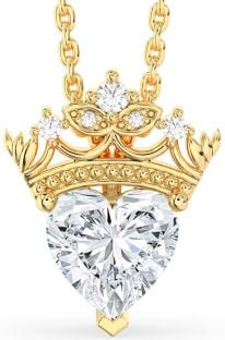 Diamond Gold Heart Crown Necklace