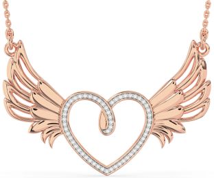 Large Diamond Rose Gold Heart Wings Necklace