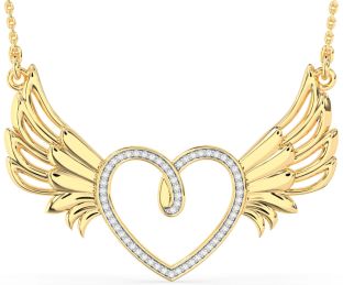Large Diamond Gold Heart Wings Necklace