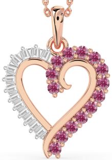 Diamond & Pink Tourmaline Rose Gold Heart Necklace